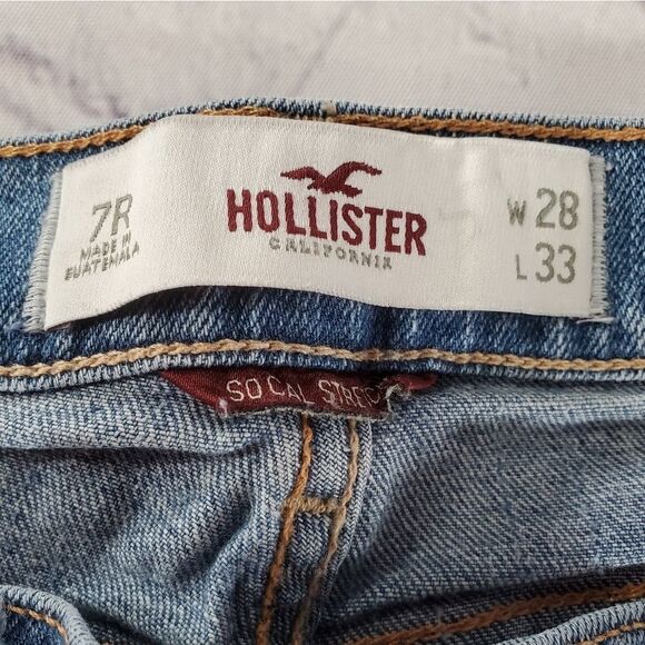 💜Hollister Blue So Cal Stretch Raw Hem Denim Shorts Size 7/28 - Picture 7 of 8